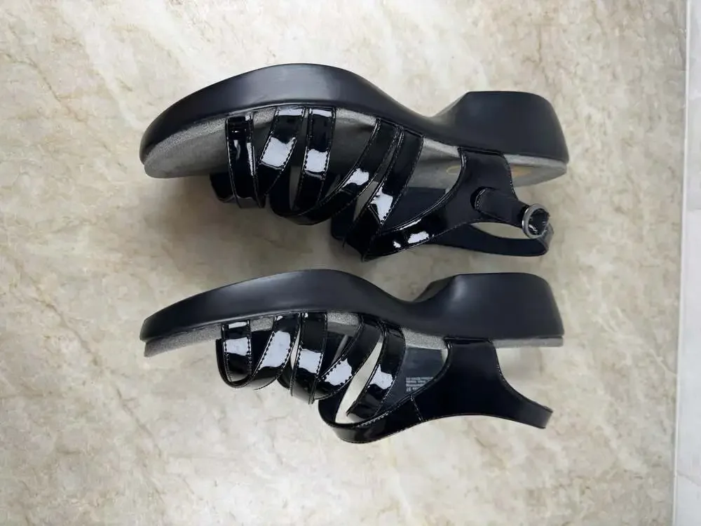 Dansko Dani Black Patent Leather Strappy Slingback Wedge Sandals Comfort EU 37